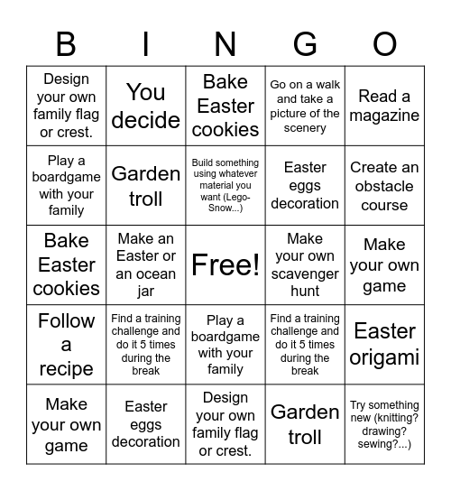 Easter break bingo Card