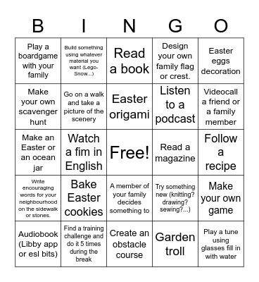 Easter break bingo Card