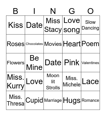 Valentines Day Bingo Card