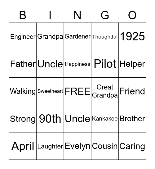 Jerry's Birthday Bingo Card
