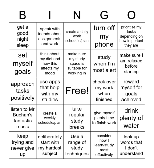 When I'm Studying at Home, I... Bingo Card