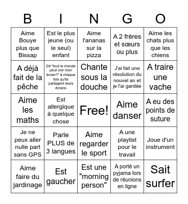 Get to know team Franco Bingo Card