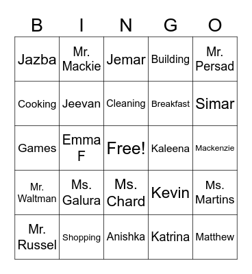 Mr. Waltman Bingo Card