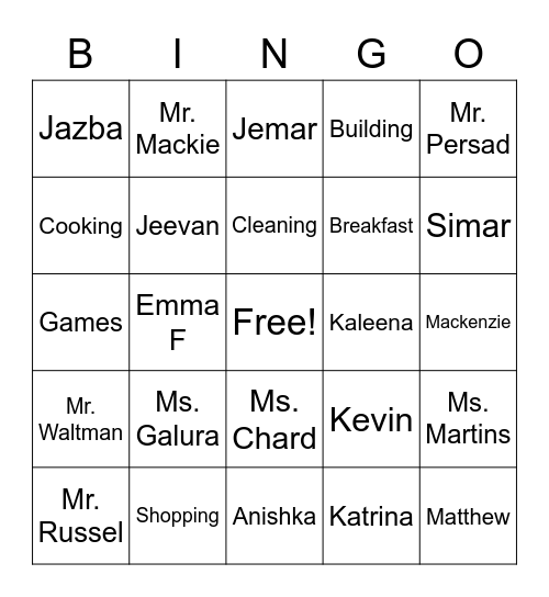 Mr. Waltman Bingo Card