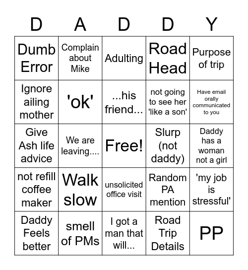 Daddy Bingo Card