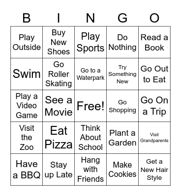 Spring Break Bingo Card