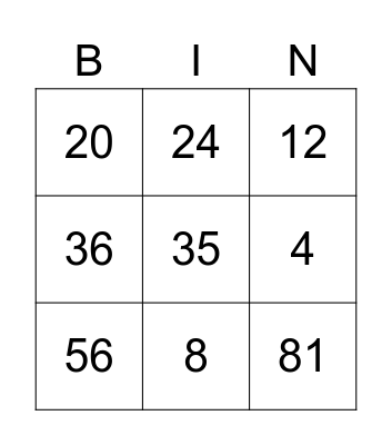 ALL TIME TABLES Bingo Card