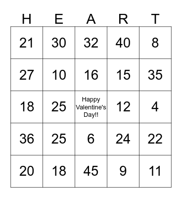 Valentine's Day Bingo Card