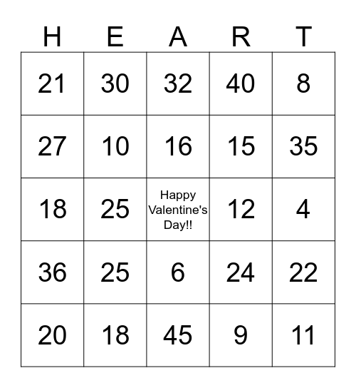 Valentine's Day Bingo Card