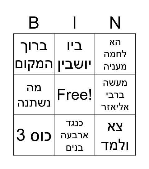 Seder Bingo Card