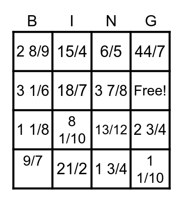 FRACTION BINGO Card