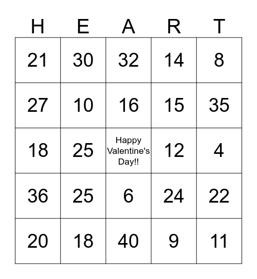 Valentine's Day Bingo Card