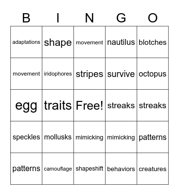 Cuttlefish Bingo Card