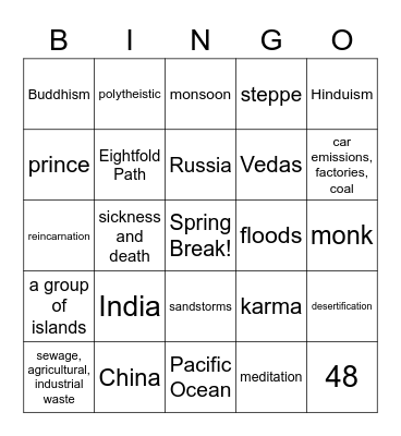 Asia Bingo Card