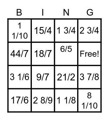 FRACTION BINGO Card