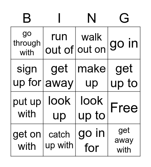 PHRASL VERBS Bingo Card