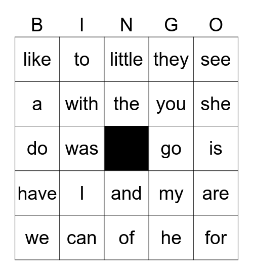 Sight Words #1 Bingo Card