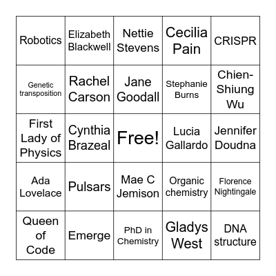 Women in STEM Bingo Card