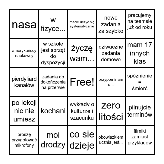 Fizyka Bingo Card