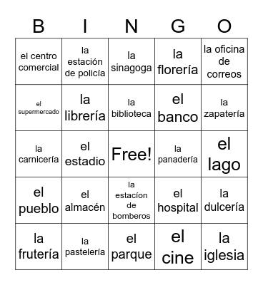 Lugares en el pueblo Bingo Card