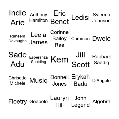 Round 1- Neo Soul Bingo Card