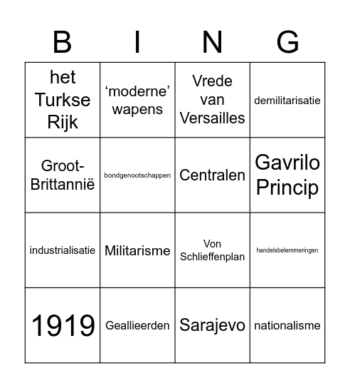 Eerste Wereldoorlog Bingo C Bingo Card