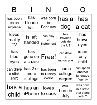 Get to Know Each Other Bingo Card