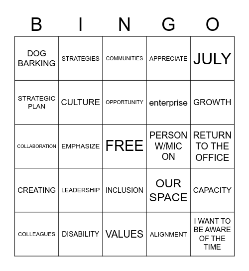 COMMISH call BINGO Card