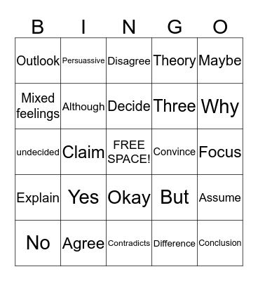 Yes. No. Okay, But. Bingo Card