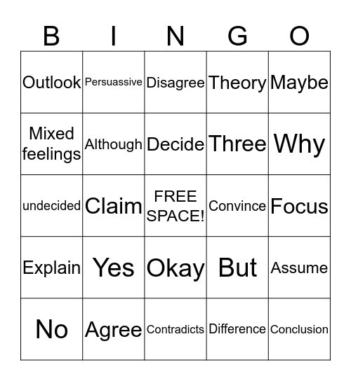 Yes. No. Okay, But. Bingo Card