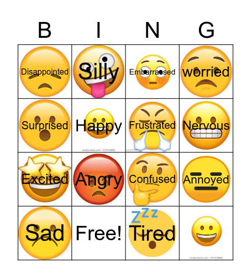 Feelings with emojis Bingo Card
