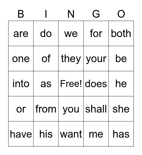 Wilson 1.4-1.6 High Frequency Words Bingo Card