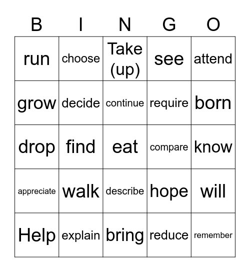 Verbs 1-4 Bingo Card