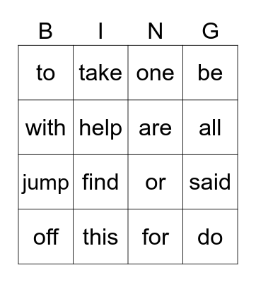 Oliver's sight words Bingo Card