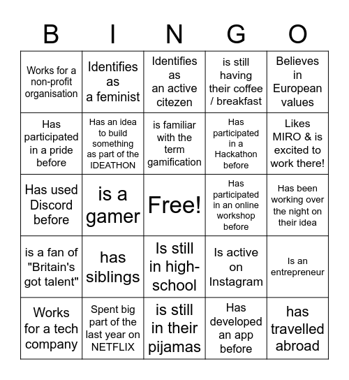 IDEATHON Bingo! Bingo Card