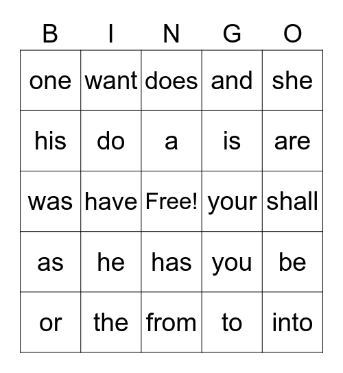 Wilson 1.3 - 1.6 High Frequency Words Bingo Card