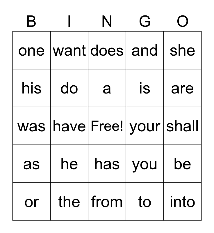 Wilson 1.3 1.6 High Frequency Words Bingo Card