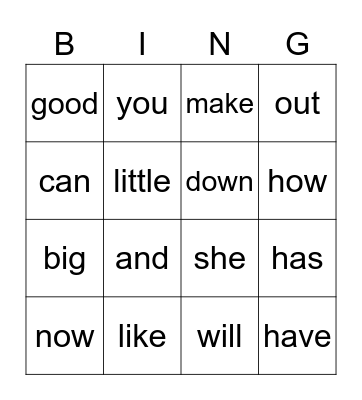 Oliver's sight words Bingo Card