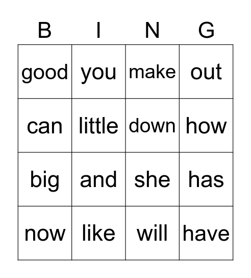 Oliver's sight words Bingo Card