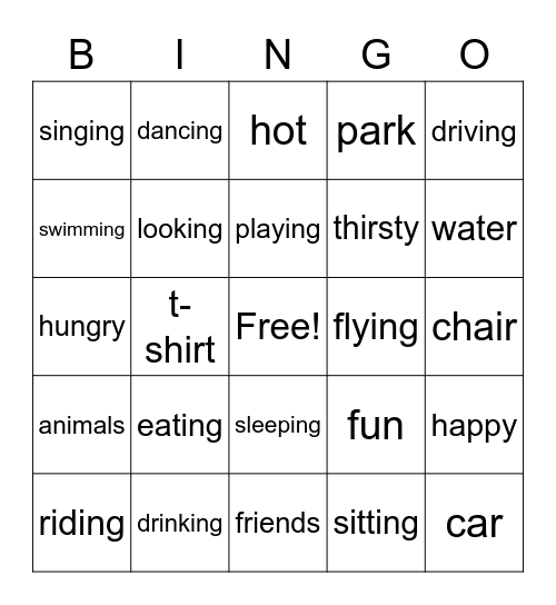 Verbs Bingo Card