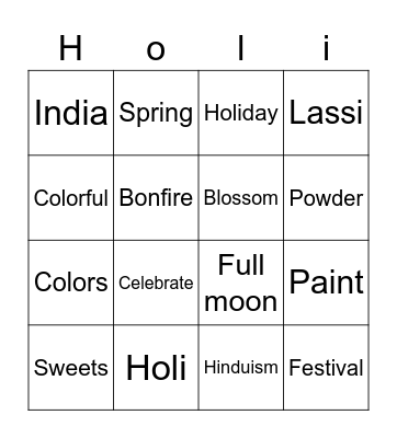 Holi! Bingo Card