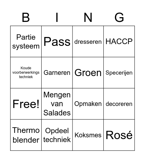 Werken als kok HOOFDSTUK 2 Bingo Card
