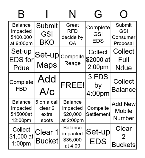 TEAM CHALLENGE Bingo Card