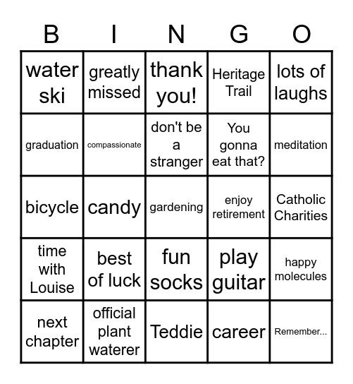 Dr Dean Retires! Bingo Card