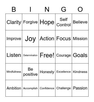 Positive Vibes Bingo Card