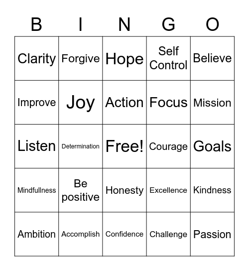 Positive Vibes Bingo Card