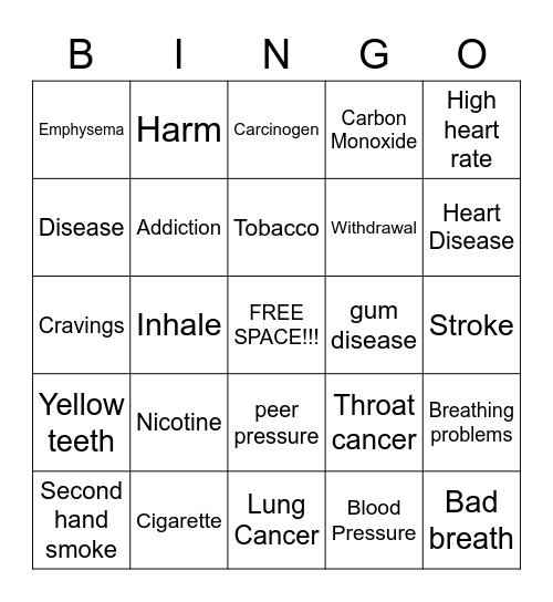 Tobacco  Bingo Card