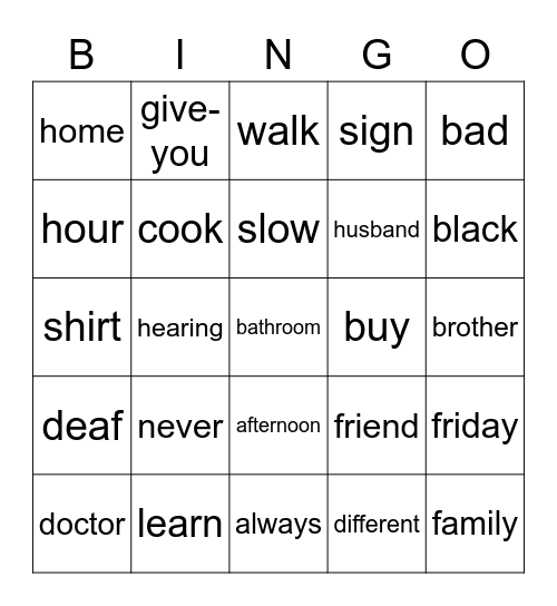 Start ASL I Units 1-13 Bingo Card