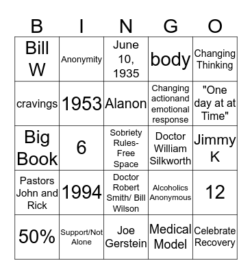 Support Group Bingo Card