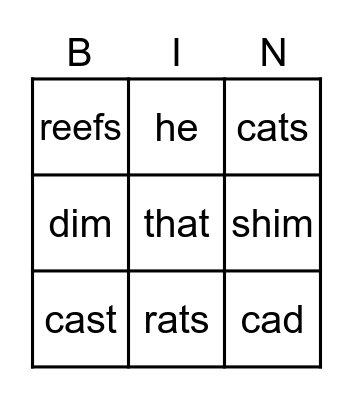 Correct Reading A, L15 Bingo Card